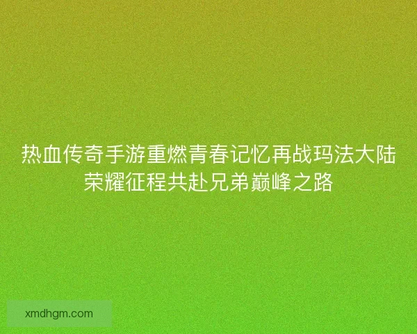 热血传奇手游重燃青春记忆再战玛法大陆荣耀征程共赴兄弟巅峰之路 热血传奇手游重燃青春记忆再战玛法大陆荣耀征程共赴兄弟巅峰之路