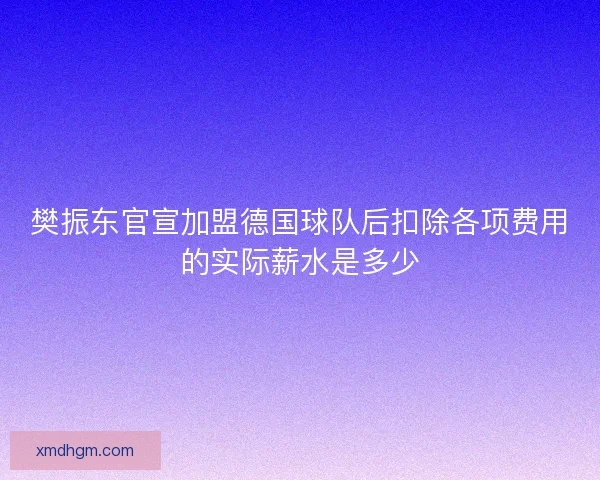 樊振东官宣加盟德国球队后扣除各项费用的实际薪水是多少