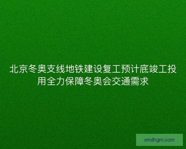 北京冬奥支线地铁建设复工预计底竣工投用全力保障冬奥会交通需求